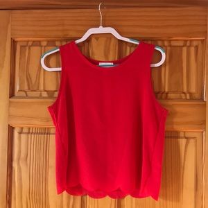 Bright Red Scalloped Tank Top Blouse